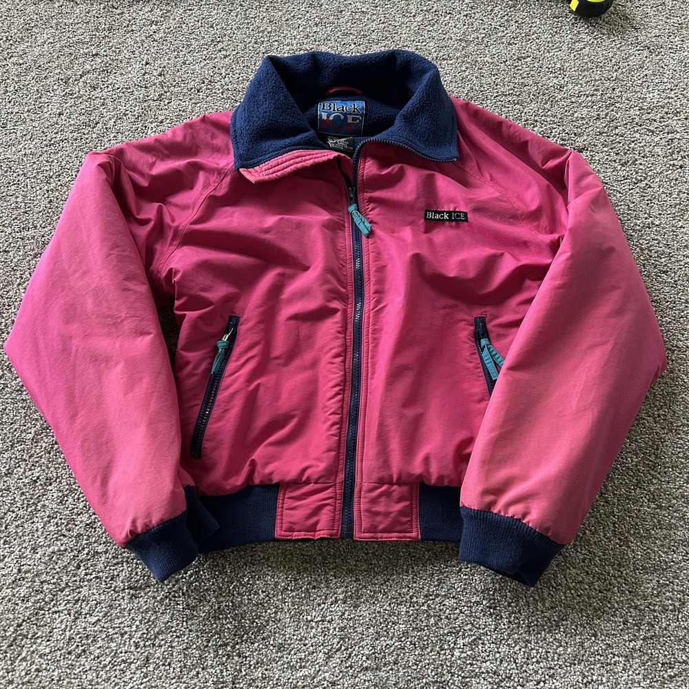 Vintage Black Ice Jacket Womens Small Pink Insulated Bomber Lined Full Zip